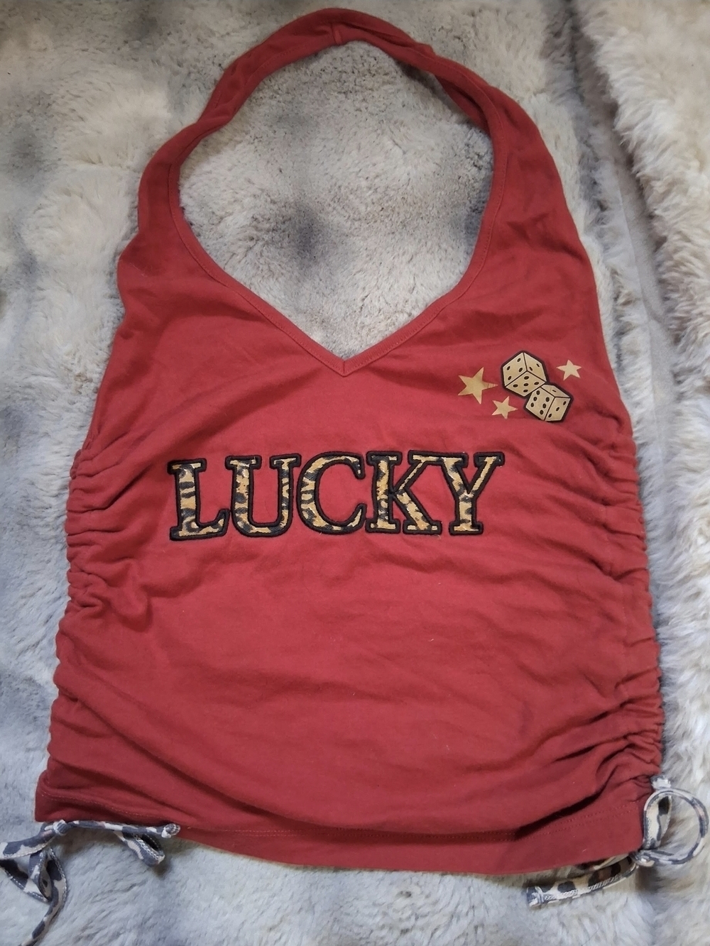 Red 'LUCKY' Halter Tank Top
